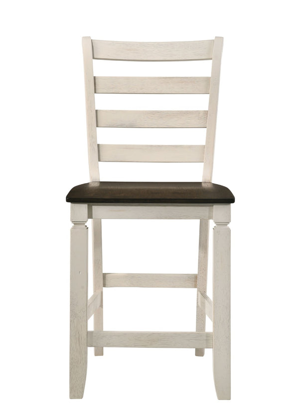 HomeRoots Set of Two Stylish 24" Oak & Antiqued White Solid Wood Counter Height Bar Chairs for Any Decor 573446