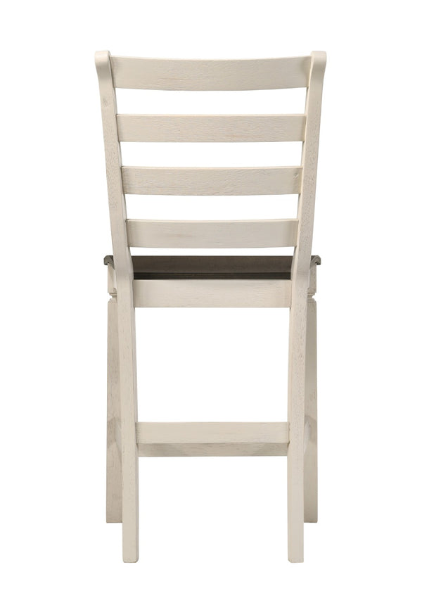 HomeRoots Set of Two Stylish 24" Oak & Antiqued White Solid Wood Counter Height Bar Chairs for Any Decor 573446