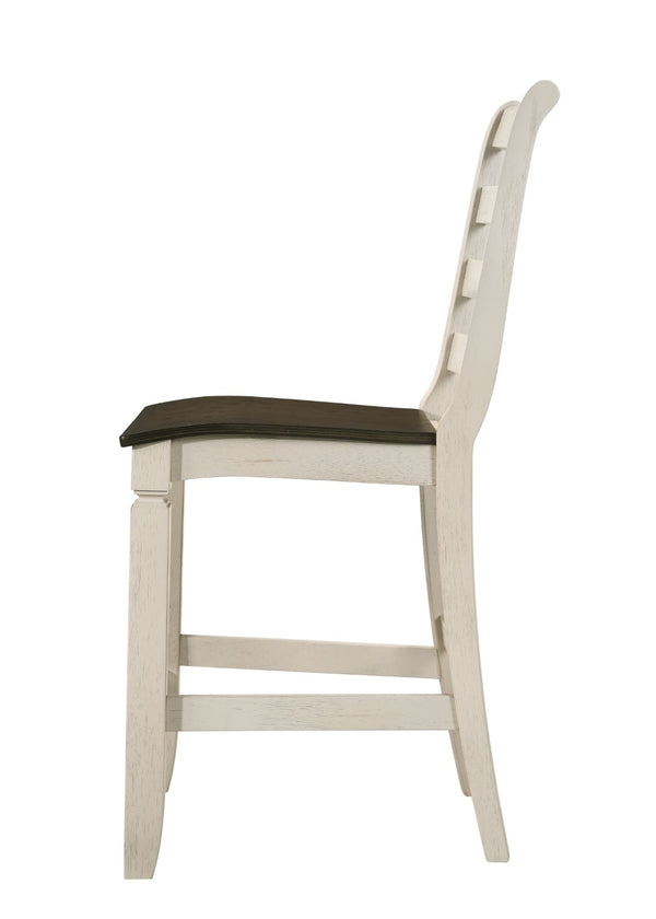 HomeRoots Set of Two Stylish 24" Oak & Antiqued White Solid Wood Counter Height Bar Chairs for Any Decor 573446