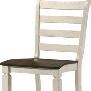 HomeRoots Set of Two Stylish 24" Oak & Antiqued White Solid Wood Counter Height Bar Chairs for Any Decor 573446