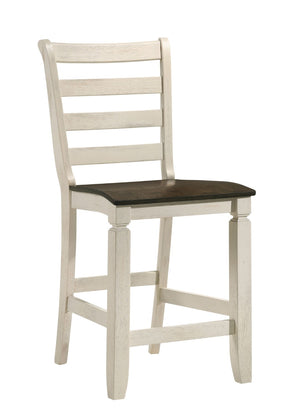 HomeRoots Set of Two Stylish 24" Oak & Antiqued White Solid Wood Counter Height Bar Chairs for Any Decor 573446