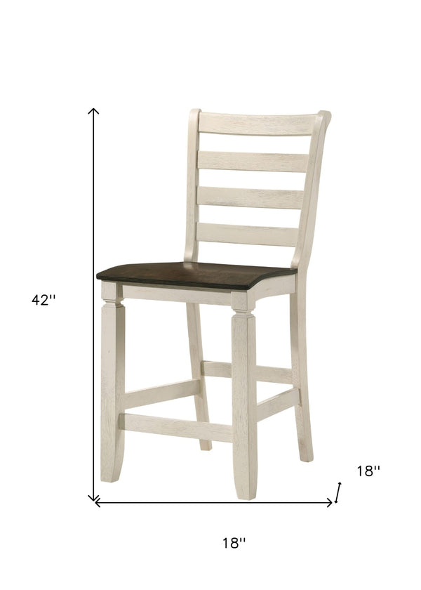 HomeRoots Set of Two Stylish 24" Oak & Antiqued White Solid Wood Counter Height Bar Chairs for Any Decor 573446