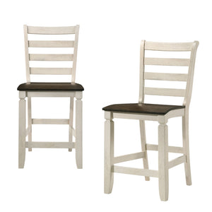 HomeRoots Set of Two Stylish 24" Oak & Antiqued White Solid Wood Counter Height Bar Chairs for Any Decor 573446