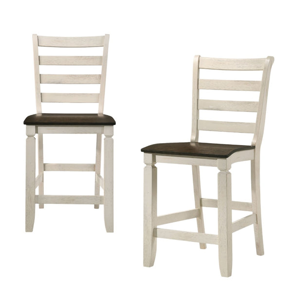 HomeRoots Set of Two Stylish 24" Oak & Antiqued White Solid Wood Counter Height Bar Chairs for Any Decor 573446