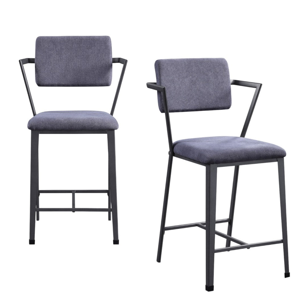 HomeRoots Set of Two Stylish 18" Gray Fabric & Metal Counter Height Bar Chairs for Modern Spaces & Comfort 573447