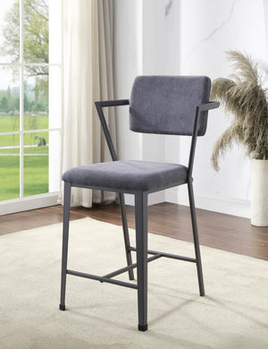 HomeRoots Set of Two Stylish 18" Gray Fabric & Metal Counter Height Bar Chairs for Modern Spaces & Comfort 573447
