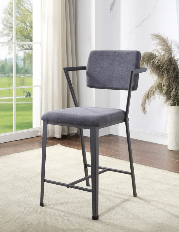 HomeRoots Set of Two Stylish 18" Gray Fabric & Metal Counter Height Bar Chairs for Modern Spaces & Comfort 573447