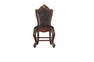 HomeRoots Set of Two Stylish Chocolate Faux Leather Counter-Height Bar Chairs with Oak-Finished Frame 573449