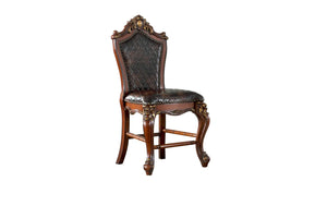 HomeRoots Set of Two Stylish Chocolate Faux Leather Counter-Height Bar Chairs with Oak-Finished Frame 573449