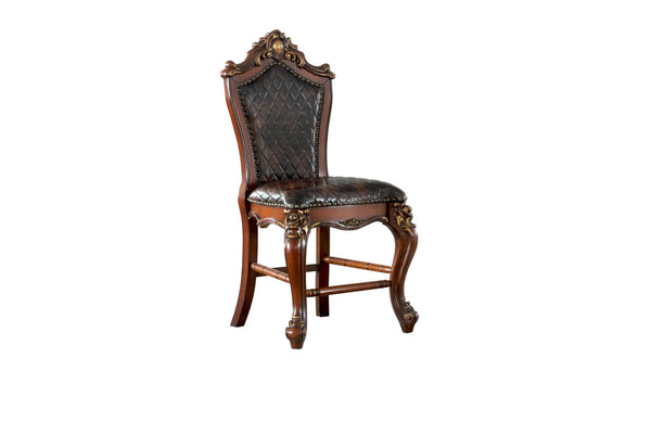 HomeRoots Set of Two Stylish Chocolate Faux Leather Counter-Height Bar Chairs with Oak-Finished Frame 573449