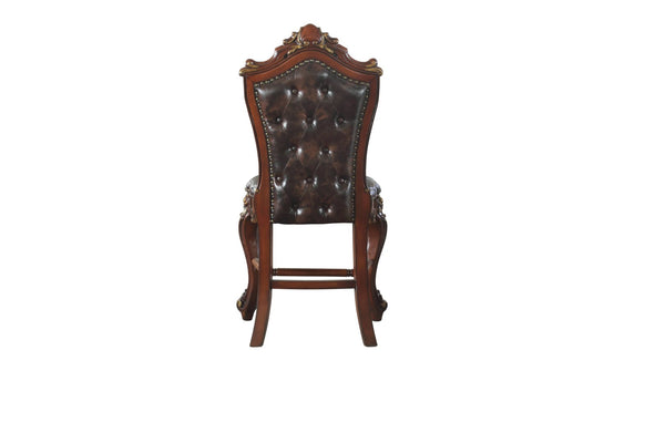 HomeRoots Set of Two Stylish Chocolate Faux Leather Counter-Height Bar Chairs with Oak-Finished Frame 573449