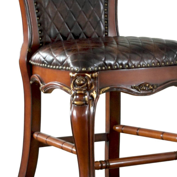 HomeRoots Set of Two Stylish Chocolate Faux Leather Counter-Height Bar Chairs with Oak-Finished Frame 573449