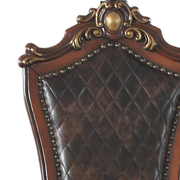 HomeRoots Set of Two Stylish Chocolate Faux Leather Counter-Height Bar Chairs with Oak-Finished Frame 573449