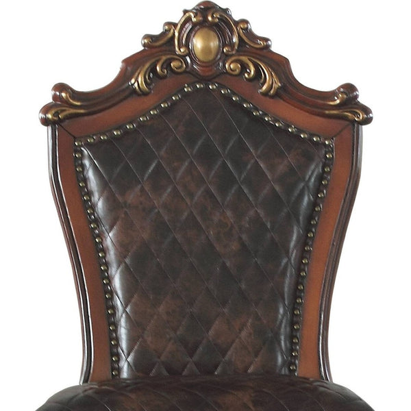 HomeRoots Set of Two Stylish Chocolate Faux Leather Counter-Height Bar Chairs with Oak-Finished Frame 573449
