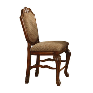 HomeRoots Set of Two 24" Beige and Brown Upholstered Bar Chairs with Elegant Wood Frame for Stylish Dining 573450