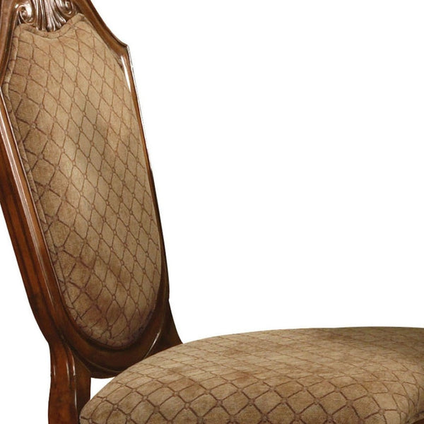HomeRoots Set of Two 24" Beige and Brown Upholstered Bar Chairs with Elegant Wood Frame for Stylish Dining 573450