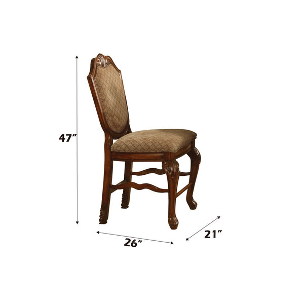 HomeRoots Set of Two 24" Beige and Brown Upholstered Bar Chairs with Elegant Wood Frame for Stylish Dining 573450