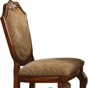 HomeRoots Set of Two 24" Beige and Brown Upholstered Bar Chairs with Elegant Wood Frame for Stylish Dining 573450