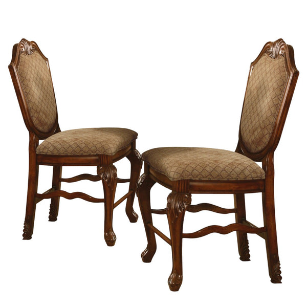 HomeRoots Set of Two 24" Beige and Brown Upholstered Bar Chairs with Elegant Wood Frame for Stylish Dining 573450
