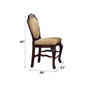 HomeRoots Set of Two Stylish 24" Beige and Espresso Fabric Bar Chairs for Modern Kitchen or Home Bar Decor 573451