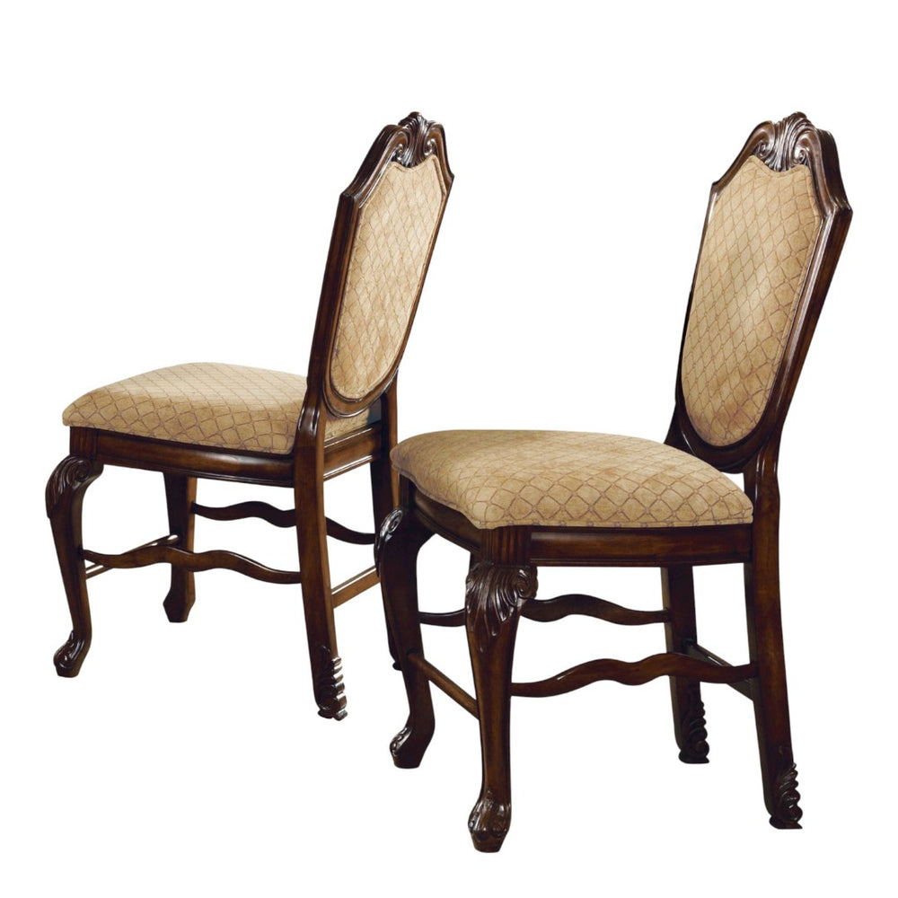 HomeRoots Set of Two Stylish 24" Beige and Espresso Fabric Bar Chairs for Modern Kitchen or Home Bar Decor 573451