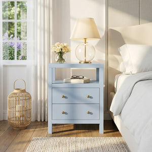 Butler Specialty Butler Light Blue Wide Nightstand with Two Smooth-Glide Drawers, Open Shelf & Gold Knob Accents 21"W x 17.25"D x 26.50"H 5734522