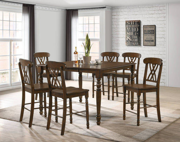 HomeRoots Set of Two Elegant 24" Walnut Solid Wood Counter Height Chairs for Stylish Dining & Entertaining 573452