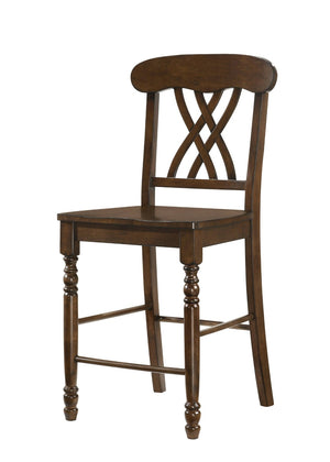 HomeRoots Set of Two Elegant 24" Walnut Solid Wood Counter Height Chairs for Stylish Dining & Entertaining 573452
