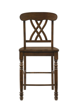 HomeRoots Set of Two Elegant 24" Walnut Solid Wood Counter Height Chairs for Stylish Dining & Entertaining 573452