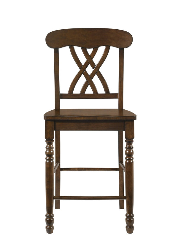 HomeRoots Set of Two Elegant 24" Walnut Solid Wood Counter Height Chairs for Stylish Dining & Entertaining 573452