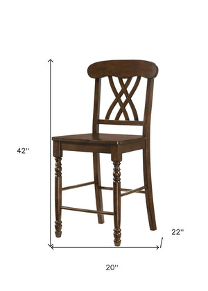 HomeRoots Set of Two Elegant 24" Walnut Solid Wood Counter Height Chairs for Stylish Dining & Entertaining 573452
