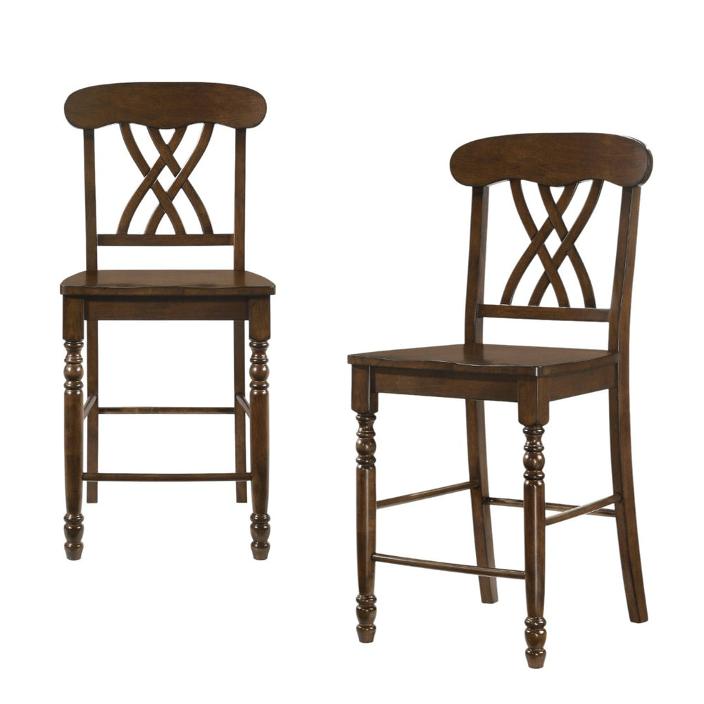 HomeRoots Set of Two Elegant 24" Walnut Solid Wood Counter Height Chairs for Stylish Dining & Entertaining 573452