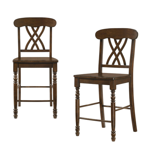 HomeRoots Set of Two Elegant 24" Walnut Solid Wood Counter Height Chairs for Stylish Dining & Entertaining 573452