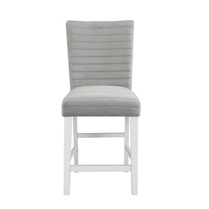 HomeRoots Set of Two Stylish Gray Velvet Counter Height Bar Chairs with Solid Wood Base for Modern Spaces 573453