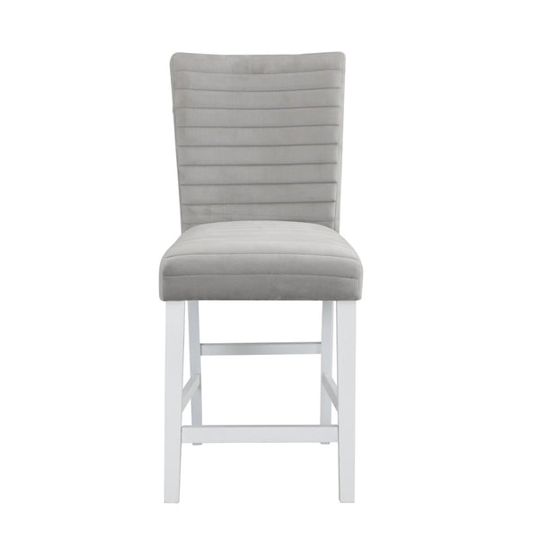 HomeRoots Set of Two Stylish Gray Velvet Counter Height Bar Chairs with Solid Wood Base for Modern Spaces 573453