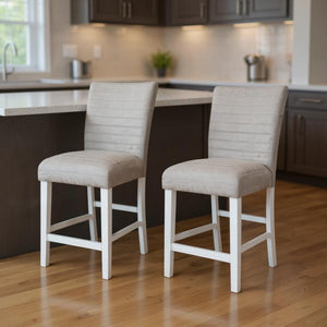 HomeRoots Set of Two Stylish Gray Velvet Counter Height Bar Chairs with Solid Wood Base for Modern Spaces 573453