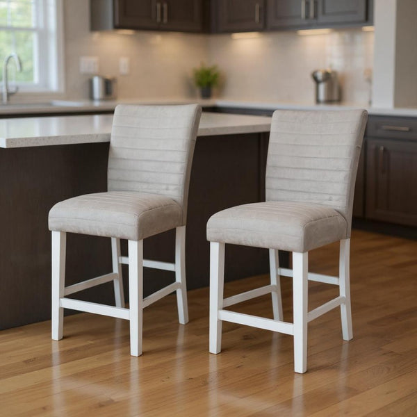 HomeRoots Set of Two Stylish Gray Velvet Counter Height Bar Chairs with Solid Wood Base for Modern Spaces 573453