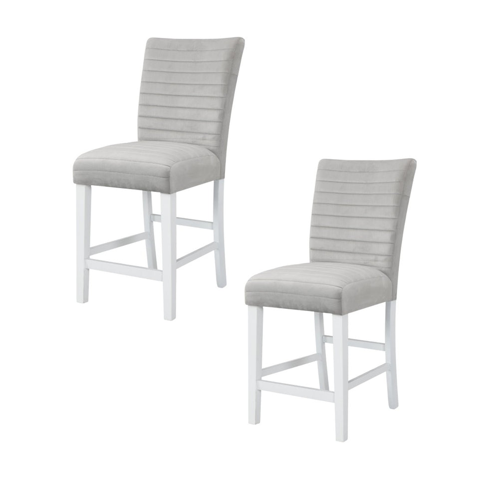 HomeRoots Set of Two Stylish Gray Velvet Counter Height Bar Chairs with Solid Wood Base for Modern Spaces 573453