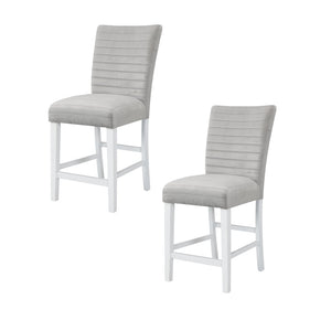 HomeRoots Set of Two Stylish Gray Velvet Counter Height Bar Chairs with Solid Wood Base for Modern Spaces 573453