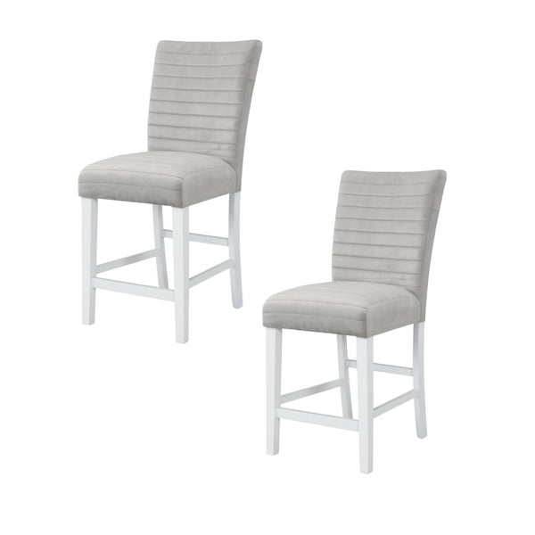 HomeRoots Set of Two Stylish Gray Velvet Counter Height Bar Chairs with Solid Wood Base for Modern Spaces 573453