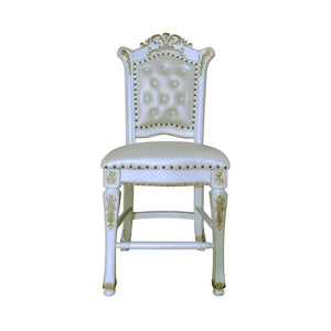 HomeRoots Set of Two Elegant Pearl Faux Leather Bar Chairs with Carved Wood Accents for Stylish Seating 573455