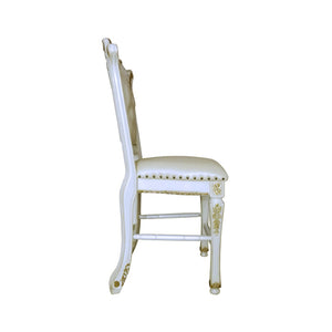 HomeRoots Set of Two Elegant Pearl Faux Leather Bar Chairs with Carved Wood Accents for Stylish Seating 573455