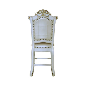 HomeRoots Set of Two Elegant Pearl Faux Leather Bar Chairs with Carved Wood Accents for Stylish Seating 573455