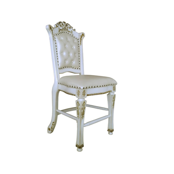 HomeRoots Set of Two Elegant Pearl Faux Leather Bar Chairs with Carved Wood Accents for Stylish Seating 573455