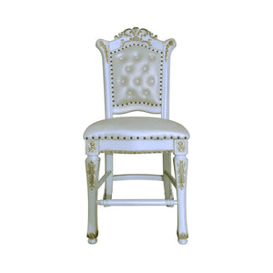 HomeRoots Set of Two Elegant Pearl Faux Leather Bar Chairs with Carved Wood Accents for Stylish Seating 573455