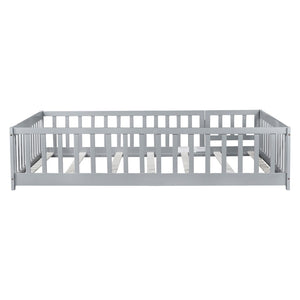 English Elm Twin Solid Rubberwood Floor Bed with Full Perimeter Safety Rails for Toddler Rooms Grey W504P296784