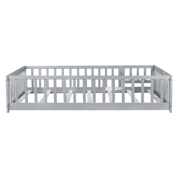 English Elm Twin Solid Rubberwood Floor Bed with Full Perimeter Safety Rails for Toddler Rooms Grey W504P296784