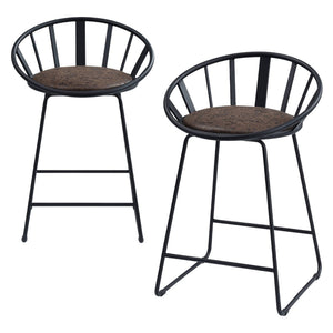 HomeRoots Set of Two Stylish 23" Brown Faux Leather Counter Height Bar Chairs with Metal Frame Design 573456