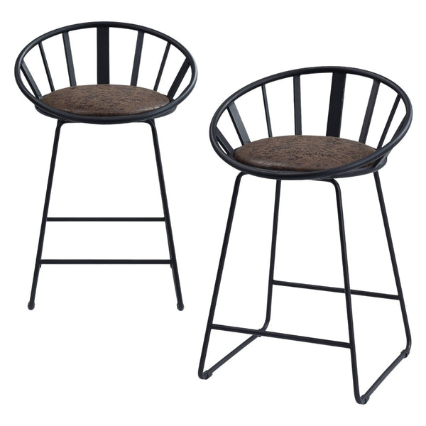 HomeRoots Set of Two Stylish 23" Brown Faux Leather Counter Height Bar Chairs with Metal Frame Design 573456