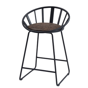 HomeRoots Set of Two Stylish 23" Brown Faux Leather Counter Height Bar Chairs with Metal Frame Design 573456